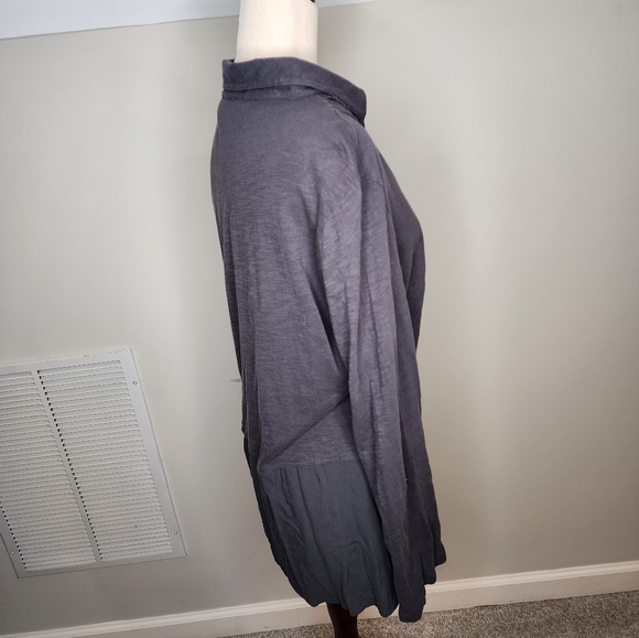 Anthropologie Meadow Rue Dark Grey 3/4 sleeve button down shirt Size L - Picture 3 of 15